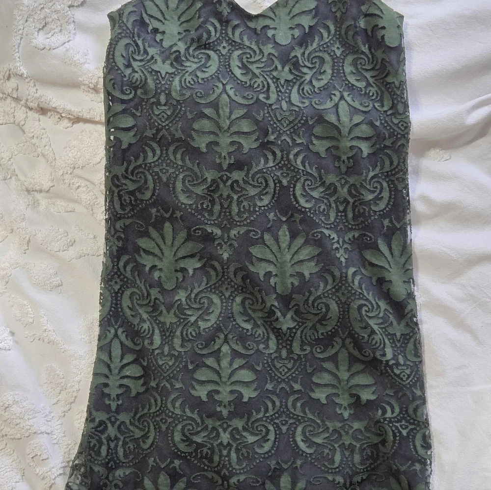 Dex Emerald Green+Black Damask Mesh Mini Dress Sz S Whimsigoth - Picture 12 of 16